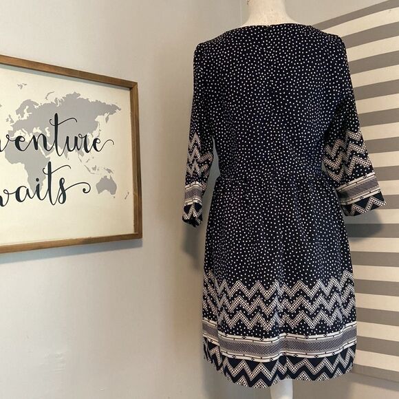 Altar'd State Navy Blue & White Polka Dot Lace Neckline A-Line Mini Dress Size S - Picture 5 of 8